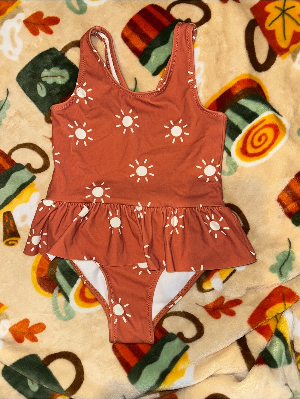 Girls' Rust Sunprint Ruffle One-Piece Swimsuit - Kids Swim